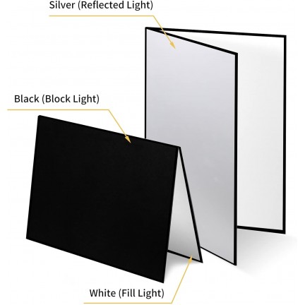 3in1 Light Reflector Photography Cardboard 12x8 inch Black White and Silver