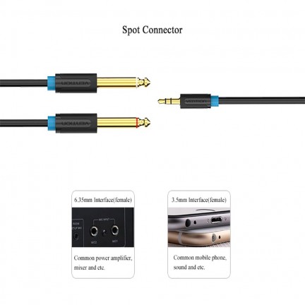 Audio Cable 3.5mm to Double 6.5mm TRS Cable AUX Male Mono 6.5 Jack to Stereo 3.5 Jack Audio Cable for Mixer Amplifier 1.5M
