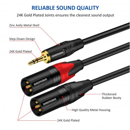 Aux 3.5mm (1/8 Inch) Male to Dual XLR 3-Pin Dual XLR Male Stereo Audio Cable 1M