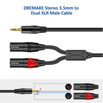 Aux 3.5mm (1/8 Inch) Male to Dual XLR 3-Pin Dual XLR Male Stereo Audio Cable 1M