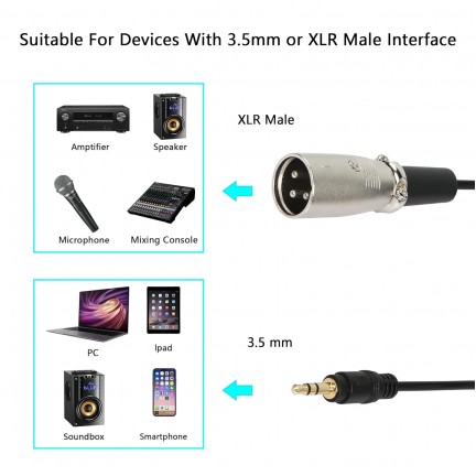 Aux 3.5mm (1/8 Inch) Male to XLR 3-Pin Male Stereo Audio Cable 15CM