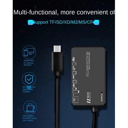 6in1 USB/Type C Multi USB Splitter TF/SD/MS/CF/M2/XD Memory Card Reader Adapter