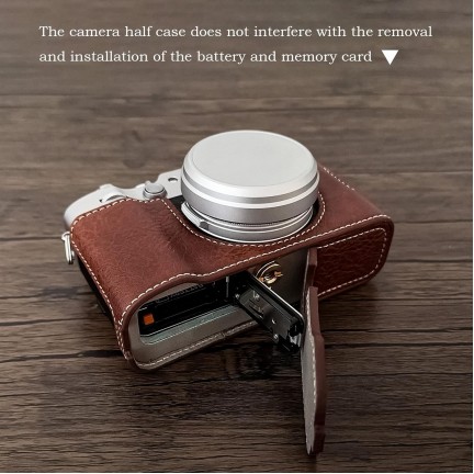 Leather Camera Half Case Compatible with Fujifilm X100VI Digital Camera Brown