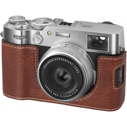 Leather Camera Half Case Compatible with Fujifilm X100VI Digital Camera Brown
