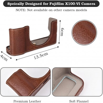 Leather Camera Half Case Compatible with Fujifilm X100VI Digital Camera Brown