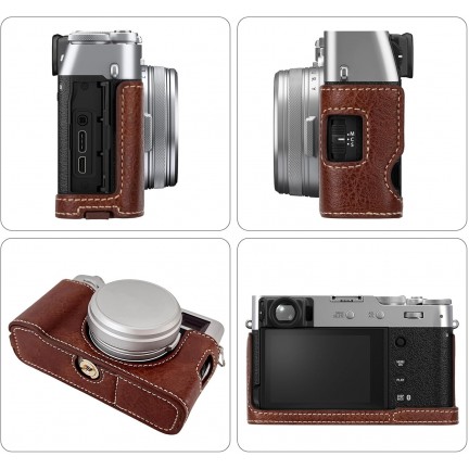 Leather Camera Half Case Compatible with Fujifilm X100VI Digital Camera Brown