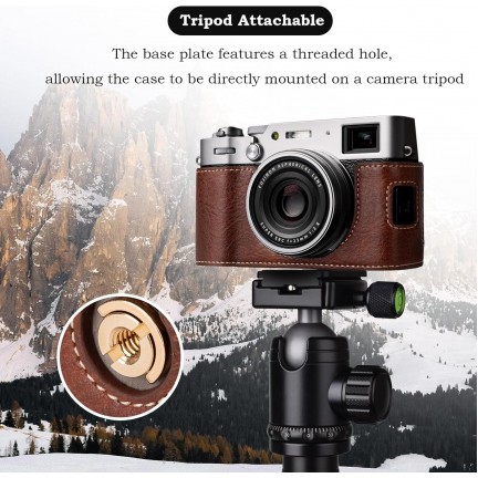 Leather Camera Half Case Compatible with Fujifilm X100VI Digital Camera Brown