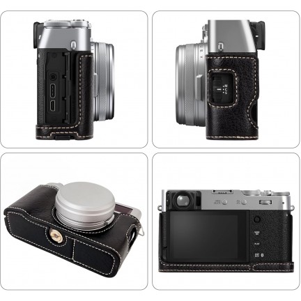 Leather Camera Half Case Compatible with Fujifilm X100VI Digital Camera Black