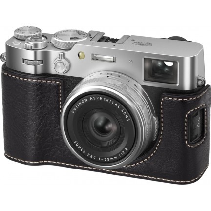 Leather Camera Half Case Compatible with Fujifilm X100VI Digital Camera Black