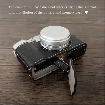 Leather Camera Half Case Compatible with Fujifilm X100VI Digital Camera Black