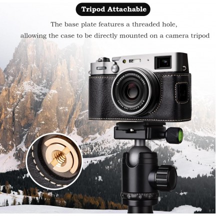Leather Camera Half Case Compatible with Fujifilm X100VI Digital Camera Black