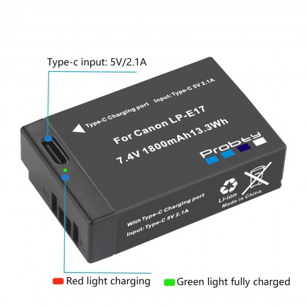 LP-E17 Battery Replecement with Type-C Charging Port for Canon EOS RP 200 250D M3 M5 M6 750D 760D T6i T6s 800D 8000D 77D Kiss X8i Camera