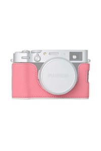 Leather Camera Half Case Compatible with Fujifilm X100VI Digital Camera Pink with Strap