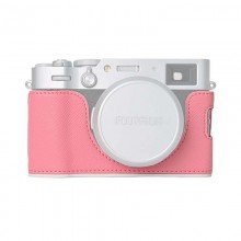 Leather Camera Half Case Compatible with Fujifilm X100VI Digital Camera Pink with Strap