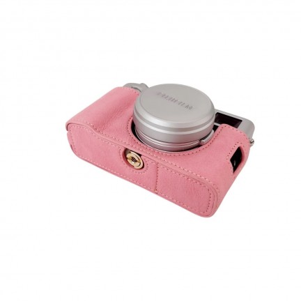 Leather Camera Half Case Compatible with Fujifilm X100VI Digital Camera Pink with Strap