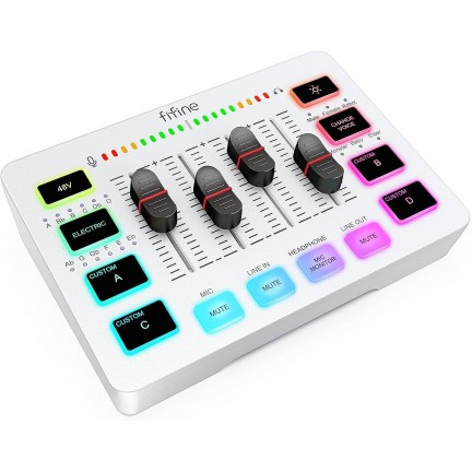 FIFINE AmpliGame SC3 Gaming USB Mixer Audio Mixer for Streaming & Podcast White