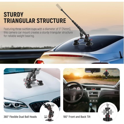 NEEWER CA065 Triple Suction Cup Camera Car Mount