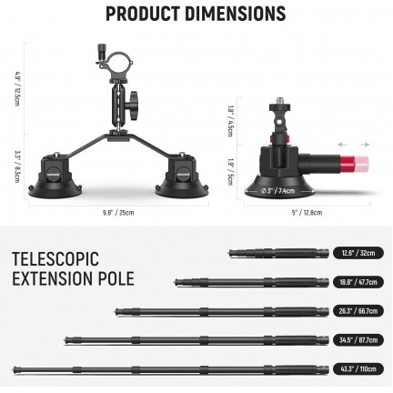 NEEWER CA065 Triple Suction Cup Camera Car Mount