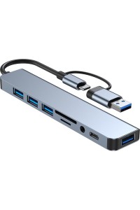 Type-C/USB 8-in-1 Hub USB 2.0*3 USB 3.0 USB-C SD Micro SD Audio