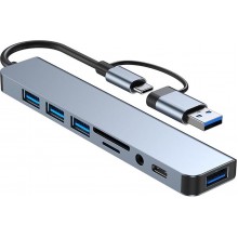 Type-C/USB 8-in-1 Hub USB 2.0*3 USB 3.0 USB-C SD Micro SD Audio