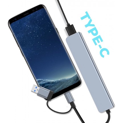 Type-C/USB 8-in-1 Hub USB 2.0*3 USB 3.0 USB-C SD Micro SD Audio