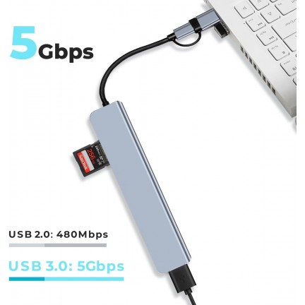 Type-C/USB 8-in-1 Hub USB 2.0*3 USB 3.0 USB-C SD Micro SD Audio