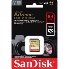 Sandisk Extreme 64GB 170mb/s SDXC UHS-I C10 U3 V30 Memory Card