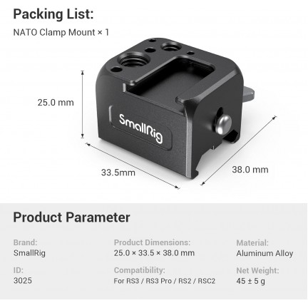 SmallRig NATO Clamp Accessory Mount for DJI RS 2/ RSC 2/ RS 3/ RS 3 Pro/ RS 4/ RS 4 Pro/ RS 4 Mini/ RS 5