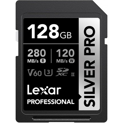 Lexar 128GB Professional SILVER PRO UHS-II V60 SDXC Memory Card R:280MB/s W:120MB/s