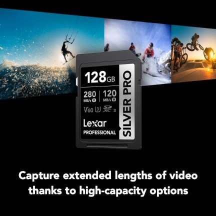 Lexar 128GB Professional SILVER PRO UHS-II V60 SDXC Memory Card R:280MB/s W:120MB/s