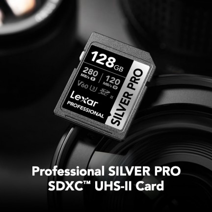 Lexar 128GB Professional SILVER PRO UHS-II V60 SDXC Memory Card R:280MB/s W:120MB/s