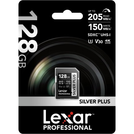 Lexar 128GB Professional SILVER PLUS UHS-I V30 SDXC Memory Card R:205MB/s W:150MB/s