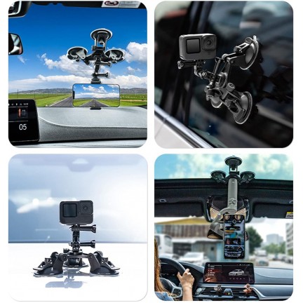 Triple Suction Cup Mount with 1/4 Threaded Head 360 Degree Tripod Ball Head
