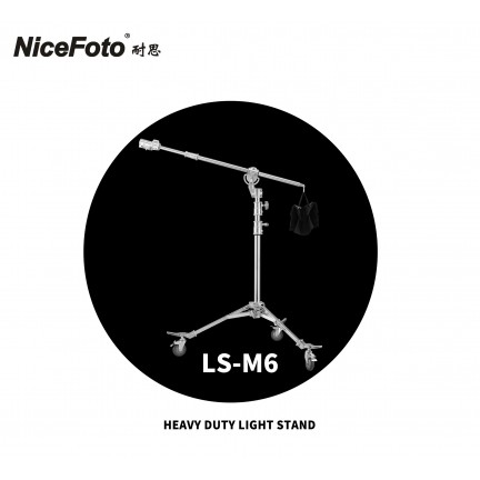 NiceFoto LS-M6 Stainless Steel Heavy Duty Adjustable Light Stand With Wheels and Arms