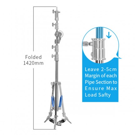 NiceFoto LS-M6 Stainless Steel Heavy Duty Adjustable Light Stand With Wheels and Arms