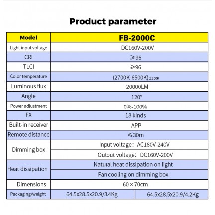 NiceFoto FB-2000C 200W RGBW Folding Fabric LED Light
