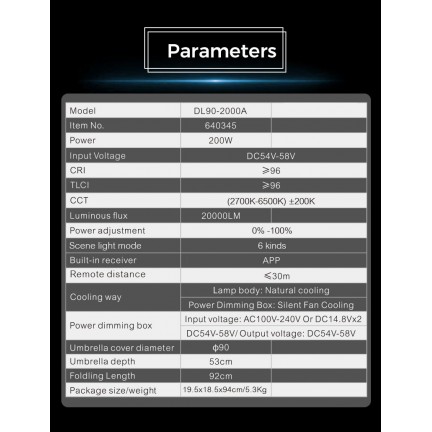 NiceFoto DL90-2000A 200W Bi-Color Umbrella Light(With Grid)