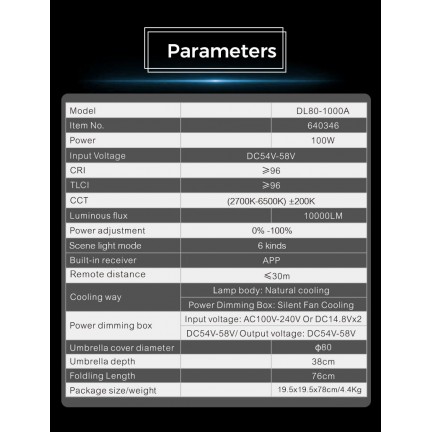 NiceFoto DL80-1000A 100W Bi-Color Umbrella Light(With Grid)