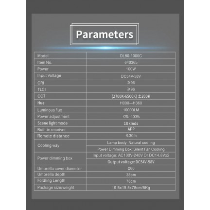 NiceFoto DL80-1000C 100W RGB Umbrella Light(With Grid)