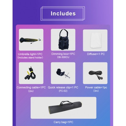 NiceFoto DL120-3000C 300W RGB Umbrella Light(With Grid)