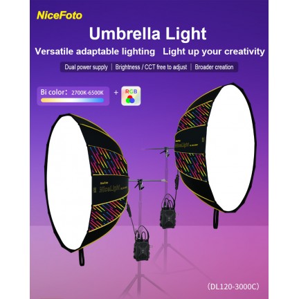 NiceFoto DL120-3000C 300W RGB Umbrella Light(With Grid)