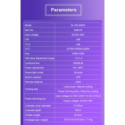 NiceFoto DL120-3000C 300W RGB Umbrella Light(With Grid)