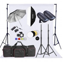 NiceFoto TB300-300W 2-Mini Studio Flash With White Background And Backdrop Stand