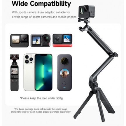 TELESIN Multifunctional Foldable Tripod Selfie Stick Mount for Action Cameras