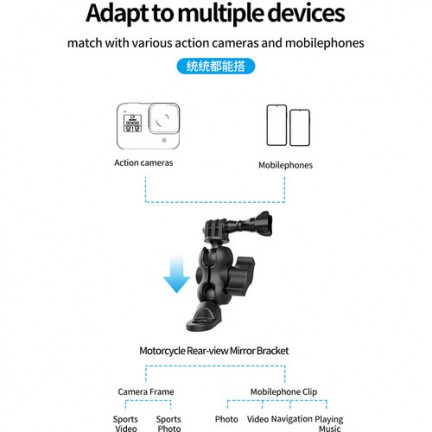 TELESIN Motorcycle Rear View Mirror Mount for GoPro/DJI Action Cameras