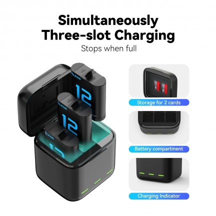 TELESIN Charging Case With 2 Batteries for Hero 12/11/10/9
