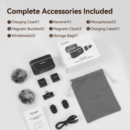 TELESIN Wireless Lavalier Microphone Compatible Type-C Devices Phone/Laptop/Camera