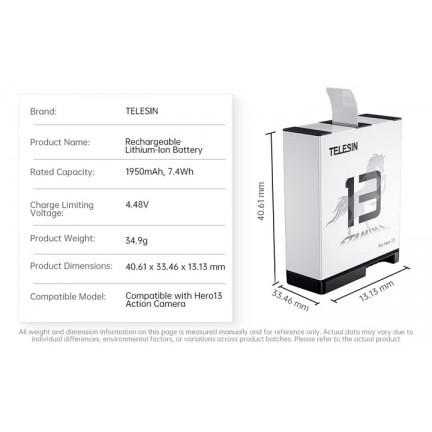 TELESIN 1950mAh Stamina Battery for GoPro Hero 13