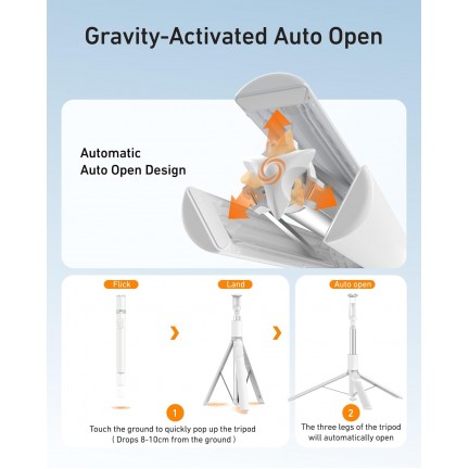 TELESIN 70" Phone Tripod Stand Gravity-Activated Auto-Open Selfie Stick