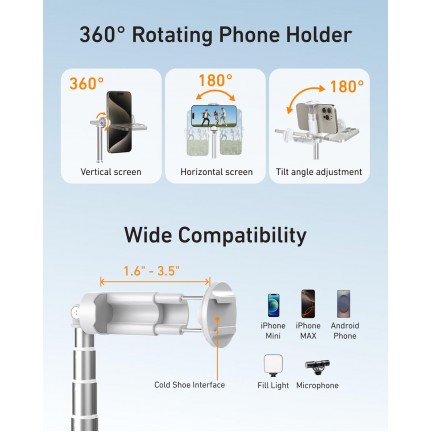 TELESIN 70" Phone Tripod Stand Gravity-Activated Auto-Open Selfie Stick
